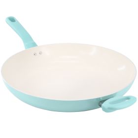 Spice By Tia Mowry Savory Saffron 14 Inch Ceramic Nonstick Aluminum Skillet with Soft Touch Handles in Mint