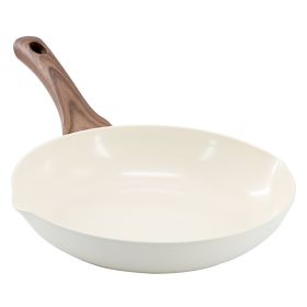 Oster Amberg Choice 9.5 Inch Ceramic Nonstick Forged Aluminum Frying Pan in Off-White