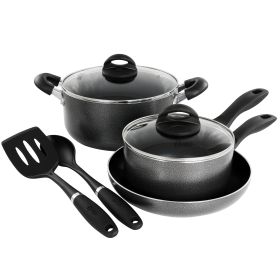 Oster Clairborne 7 Piece Non Stick Aluminum Cookware Set in Granite Grey
